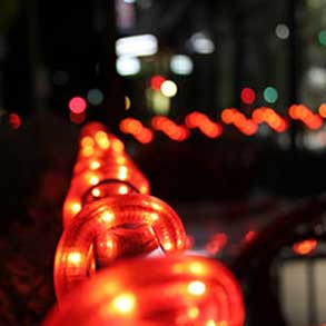 Lights on a railing in the Hillcrest neighborhood of San Diego